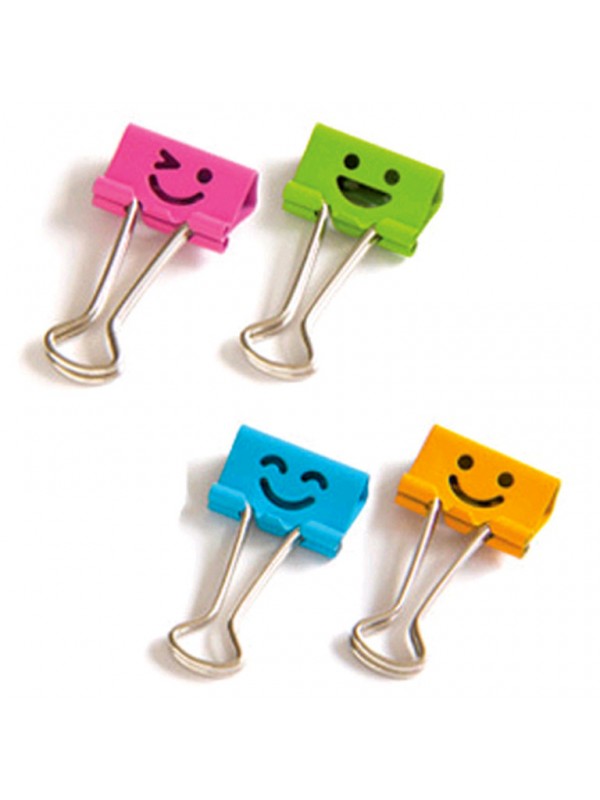 Deli 8486 color Binder Clip W/ SMILE logo 25mm (1\") (48pcs/b8